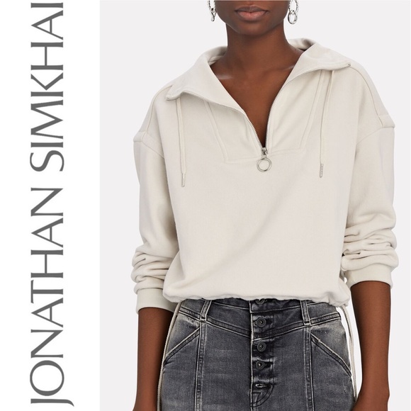 JONATHAN SIMKHAI STANDARD Zella Cropped Half Zip Sweatshirt Top French Terry S - Picture 3 of 16